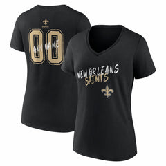 New Orleans Saints Women's Hustle Personalized Name & Number V-Neck T-Shirt - Black - NFL