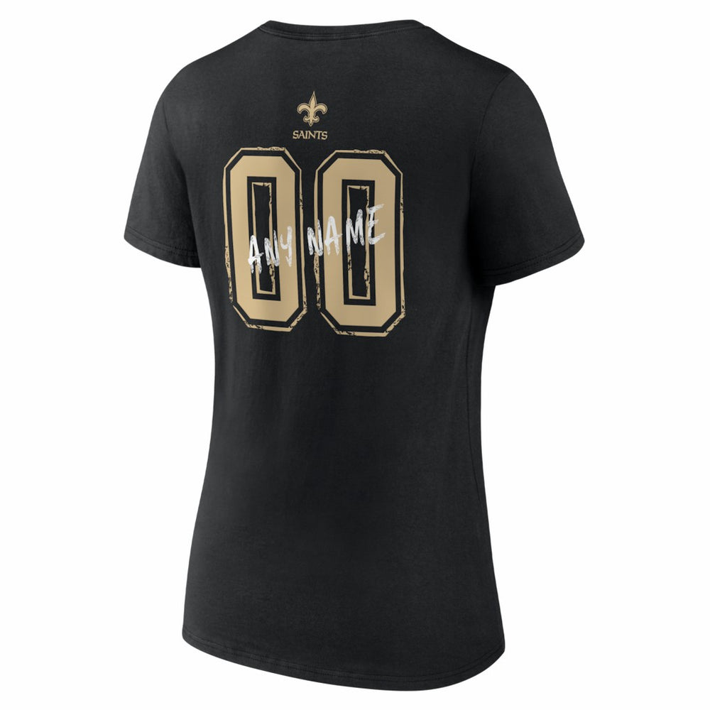 New Orleans Saints Women's Hustle Personalized Name & Number V-Neck T-Shirt - Black - NFL