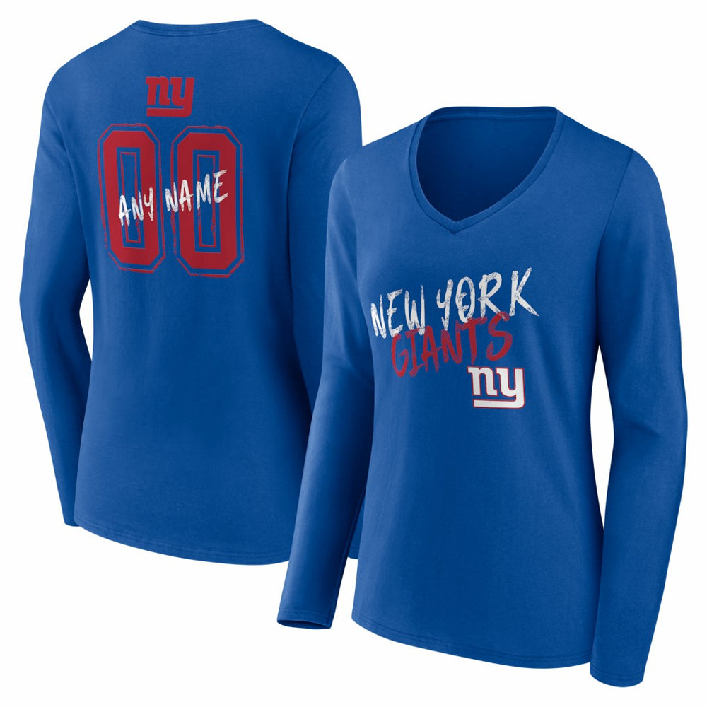 New York Giants Women's Hustle Personalized Name & Number Long Sleeve V-Neck T-Shirt - Royal - NFL