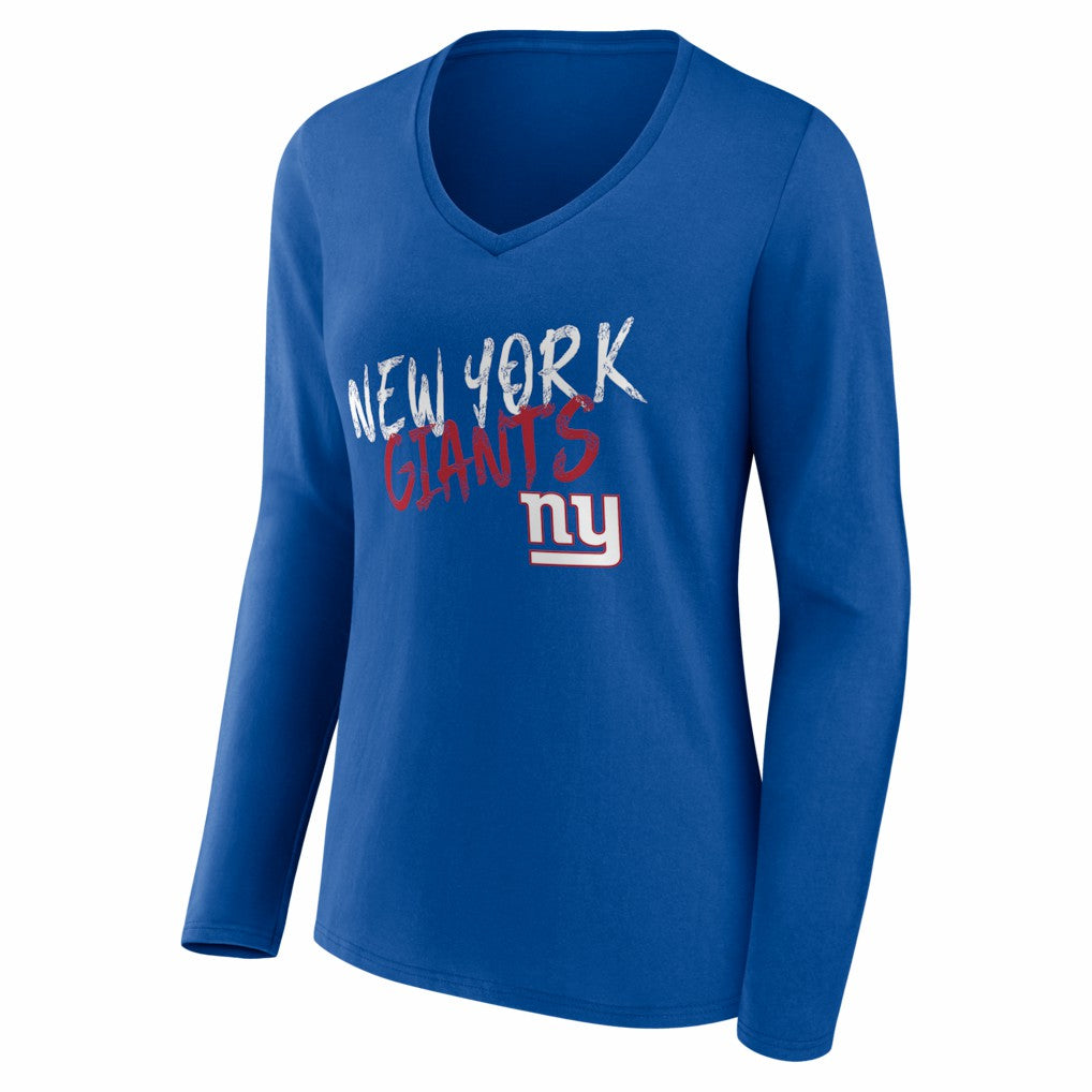 New York Giants Women's Hustle Personalized Name & Number Long Sleeve V-Neck T-Shirt - Royal - NFL