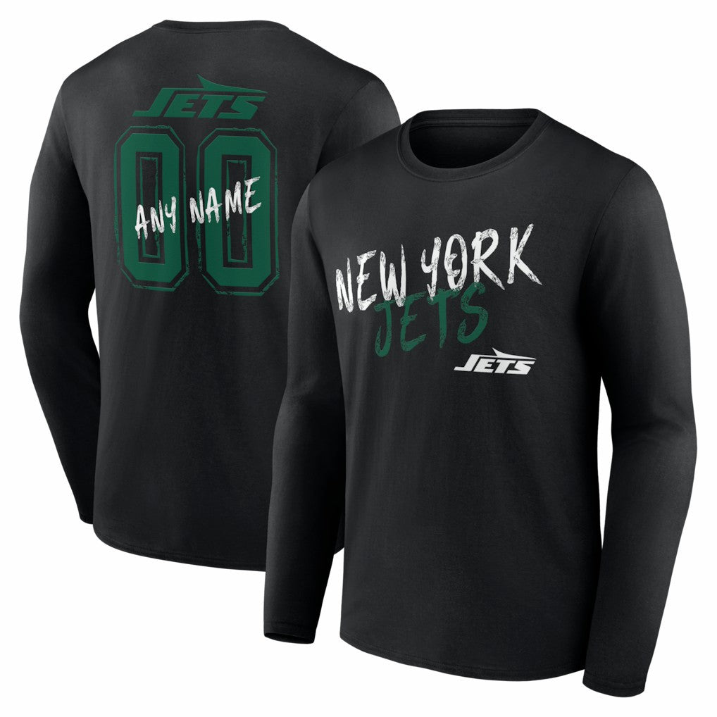 New York Jets Hustle Personalized Name & Number Long Sleeve T-Shirt - Black - NFL