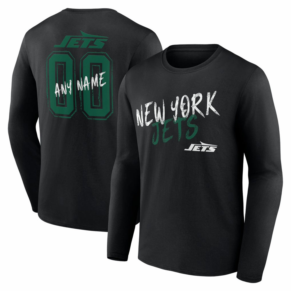 New York Jets Hustle Personalized Name & Number Long Sleeve T-Shirt - Black - NFL