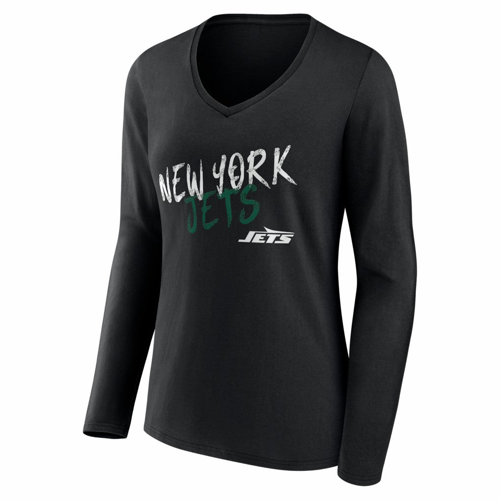 New York Jets Women's Hustle Personalized Name & Number Long Sleeve V-Neck T-Shirt - Black - NFL