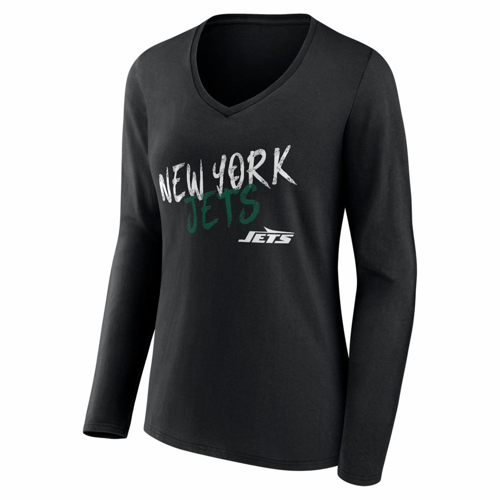 New York Jets Women's Hustle Personalized Name & Number Long Sleeve V-Neck T-Shirt - Black - NFL