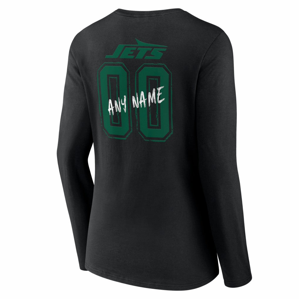 New York Jets Women's Hustle Personalized Name & Number Long Sleeve V-Neck T-Shirt - Black - NFL