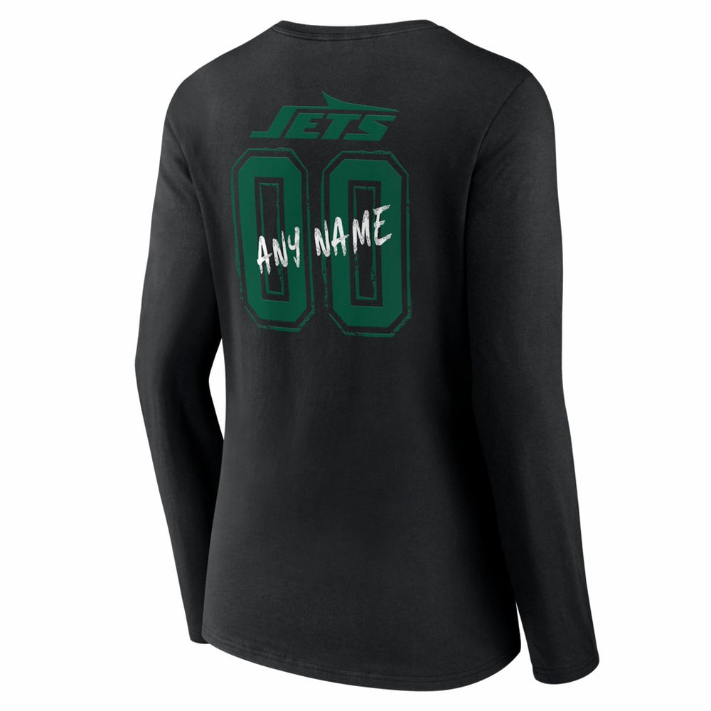 New York Jets Women's Hustle Personalized Name & Number Long Sleeve V-Neck T-Shirt - Black - NFL