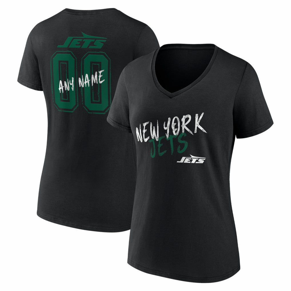 New York Jets Women's Hustle Personalized Name & Number V-Neck T-Shirt - Black - NFL
