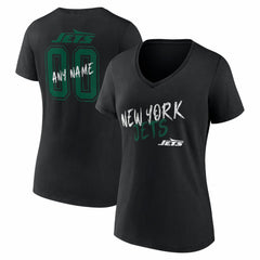 New York Jets Women's Hustle Personalized Name & Number V-Neck T-Shirt - Black - NFL