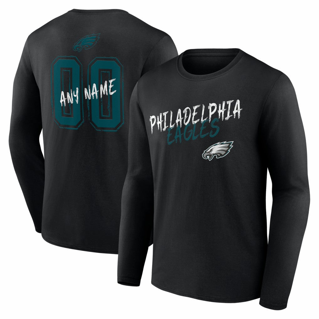 Philadelphia Eagles Hustle Personalized Name & Number Long Sleeve T-Shirt - Black - NFL