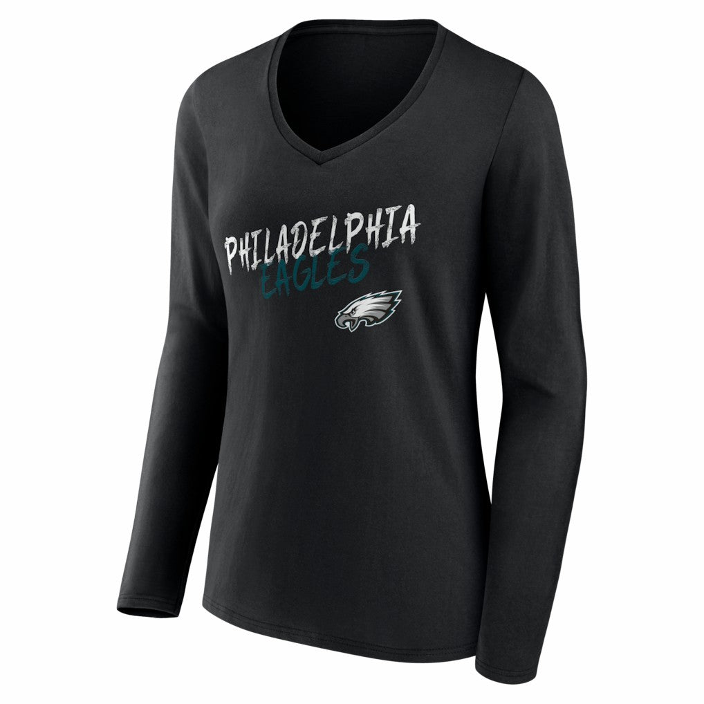 Philadelphia Eagles Women's Hustle Personalized Name & Number Long Sleeve V-Neck T-Shirt - Black - NFL