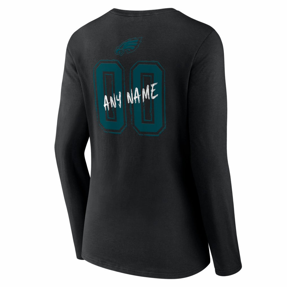Philadelphia Eagles Women's Hustle Personalized Name & Number Long Sleeve V-Neck T-Shirt - Black - NFL
