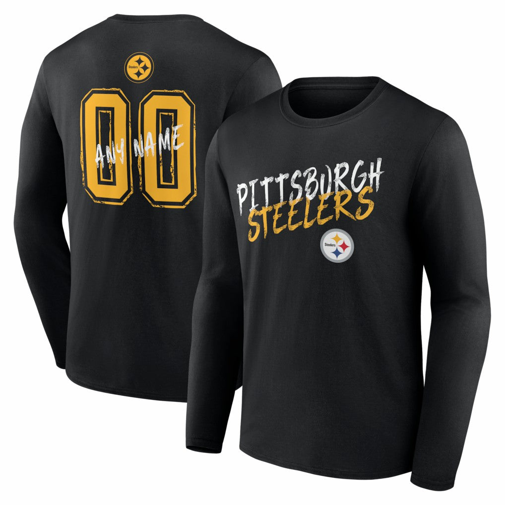Pittsburgh Steelers Hustle Personalized Name & Number Long Sleeve T-Shirt - Black - NFL