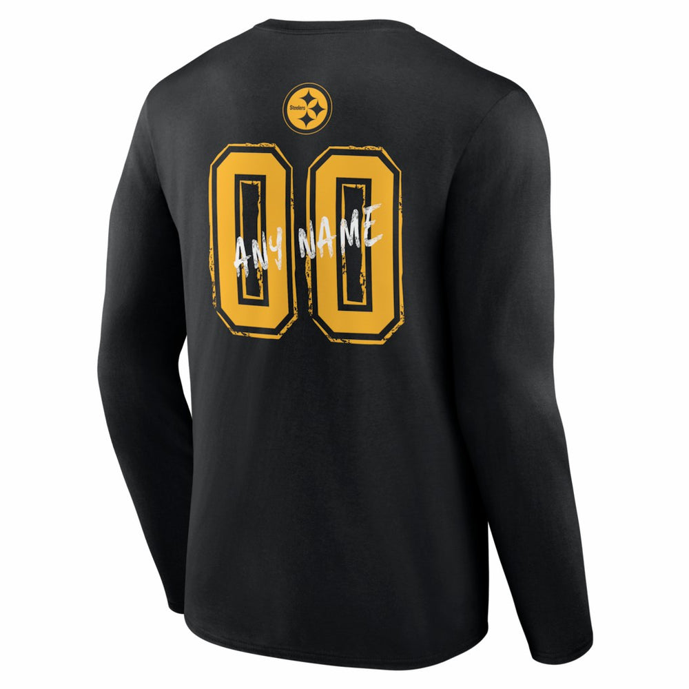 Pittsburgh Steelers Hustle Personalized Name & Number Long Sleeve T-Shirt - Black - NFL