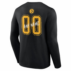 Pittsburgh Steelers Hustle Personalized Name & Number Long Sleeve T-Shirt - Black - NFL