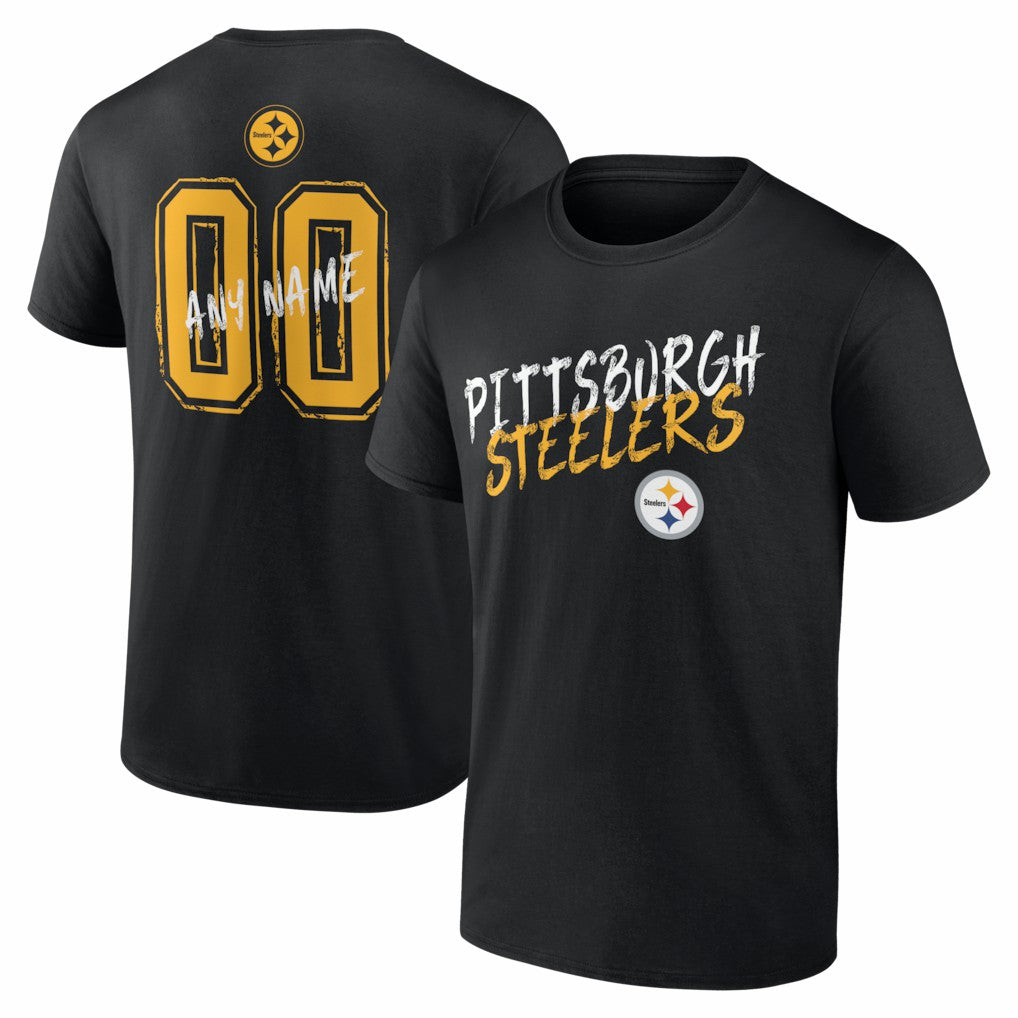 Pittsburgh Steelers Hustle Personalized Name & Number T-Shirt - Black - NFL