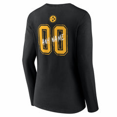 Pittsburgh Steelers Women's Hustle Personalized Name & Number Long Sleeve V-Neck T-Shirt - Black - NFL