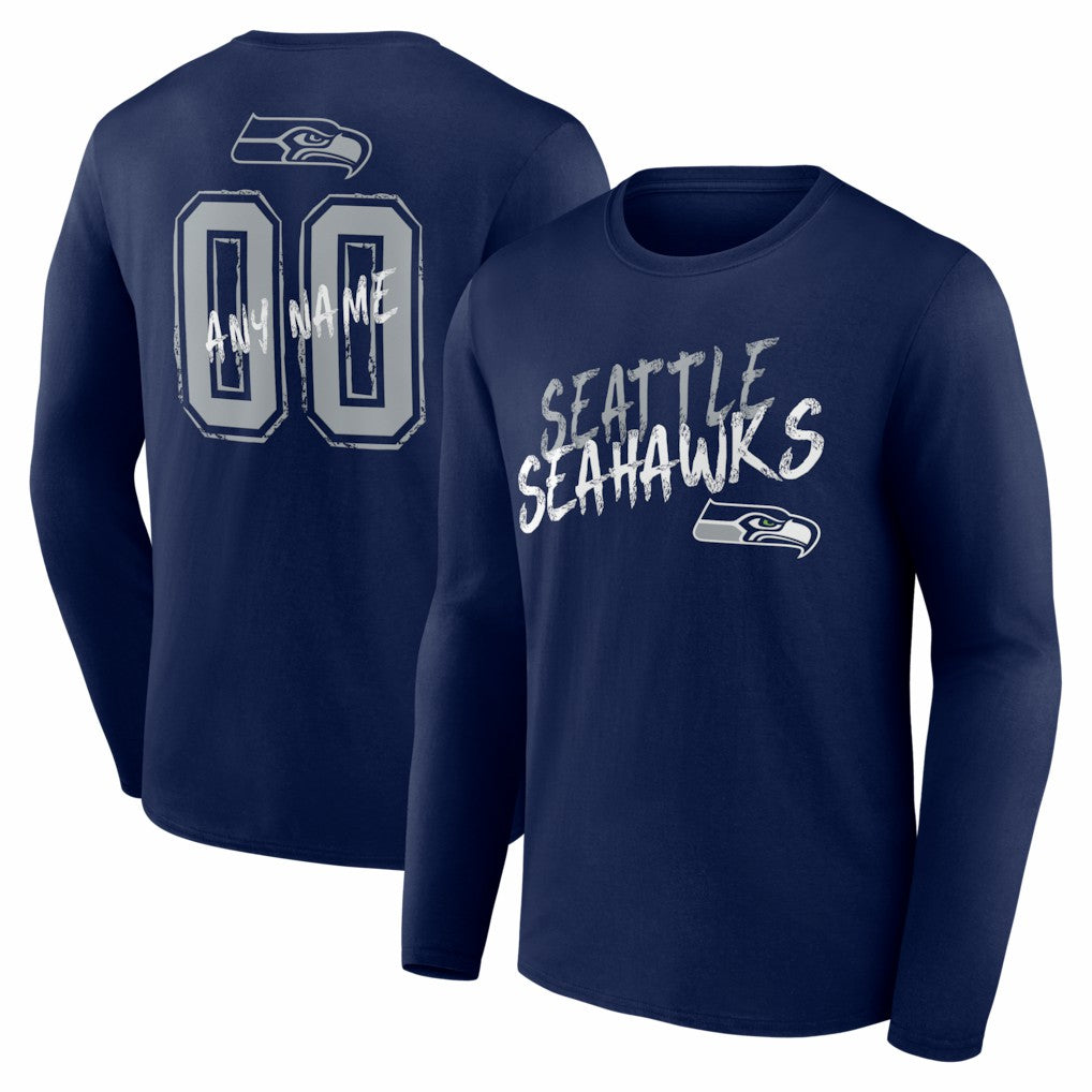 Seattle Seahawks Hustle Personalized Name & Number Long Sleeve T-Shirt - College Navy - NFL