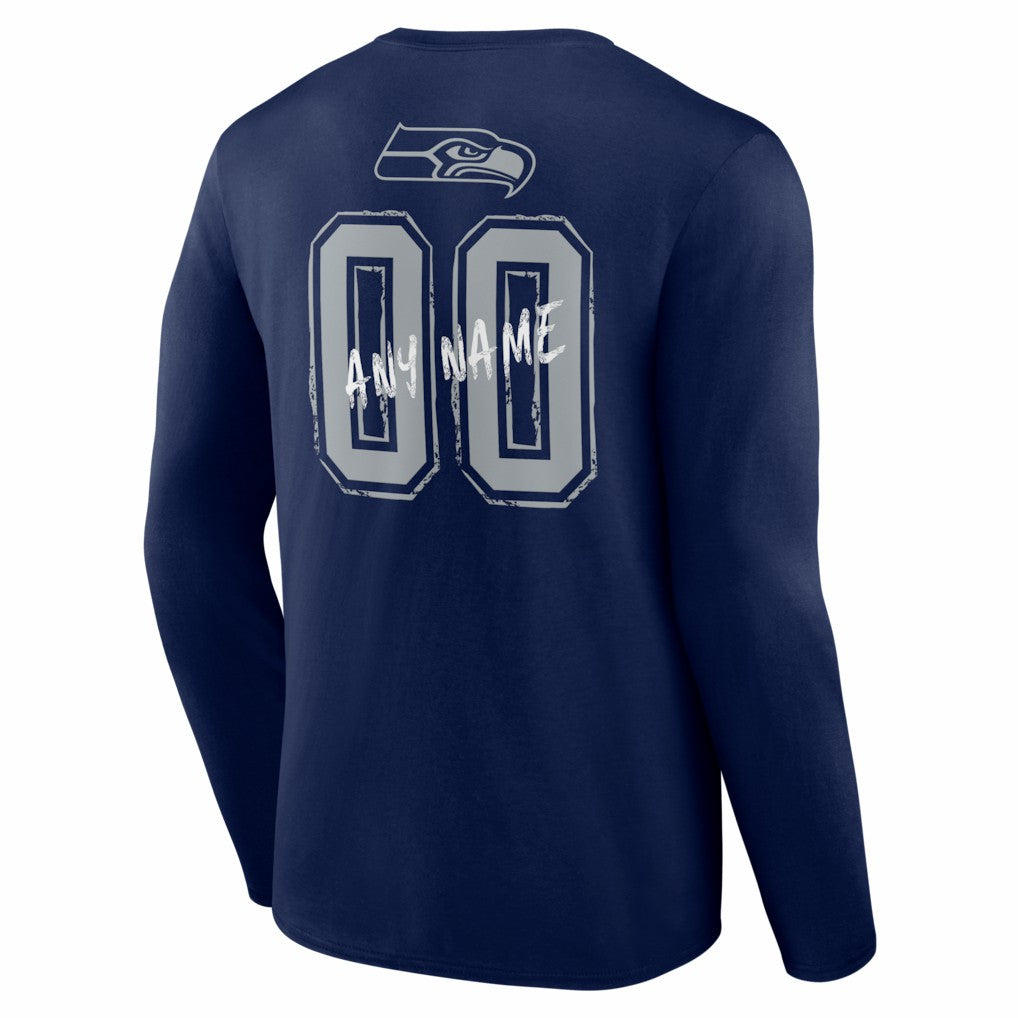 Seattle Seahawks Hustle Personalized Name & Number Long Sleeve T-Shirt - College Navy - NFL
