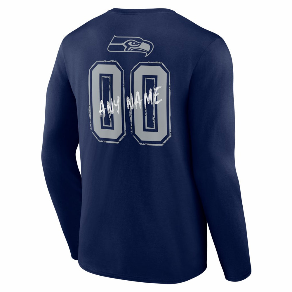 Seattle Seahawks Hustle Personalized Name & Number Long Sleeve T-Shirt - College Navy - NFL