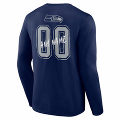 Seattle Seahawks Hustle Personalized Name & Number Long Sleeve T-Shirt - College Navy - NFL