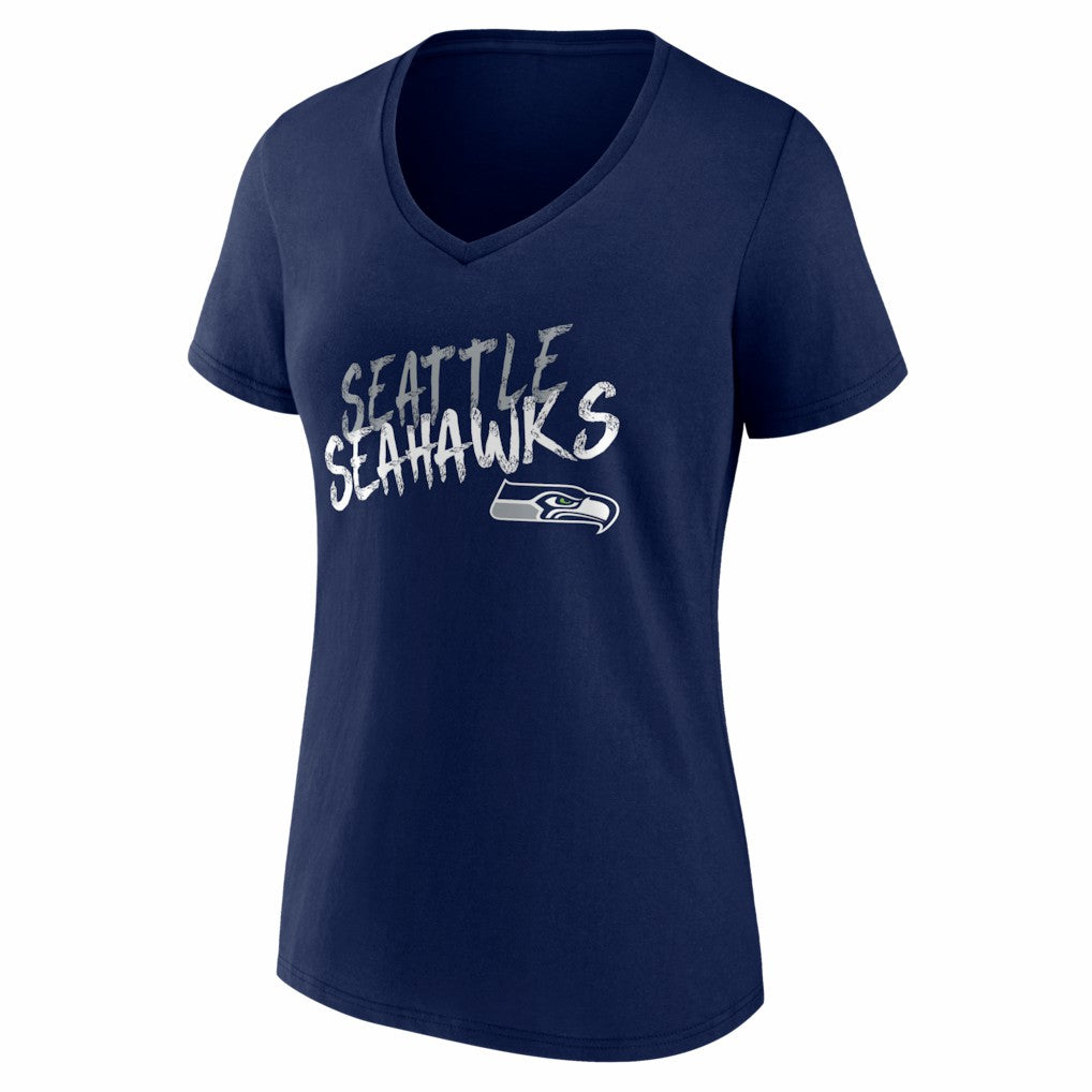 Seattle Seahawks Women's Hustle Personalized Name & Number V-Neck T-Shirt - College Navy - NFL