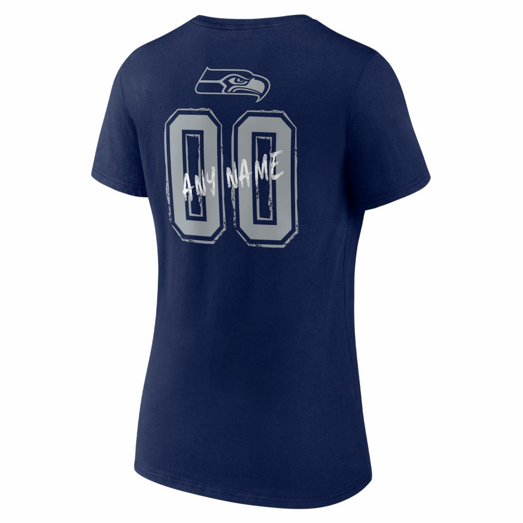 Seattle Seahawks Women's Hustle Personalized Name & Number V-Neck T-Shirt - College Navy - NFL
