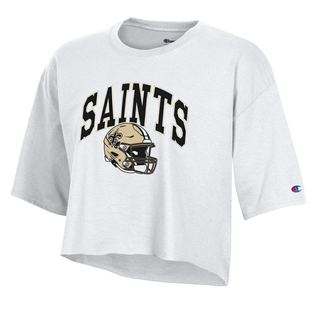 New Orleans Saints Champion Women's Boyfriend Cropped T-Shirt - White - NFL