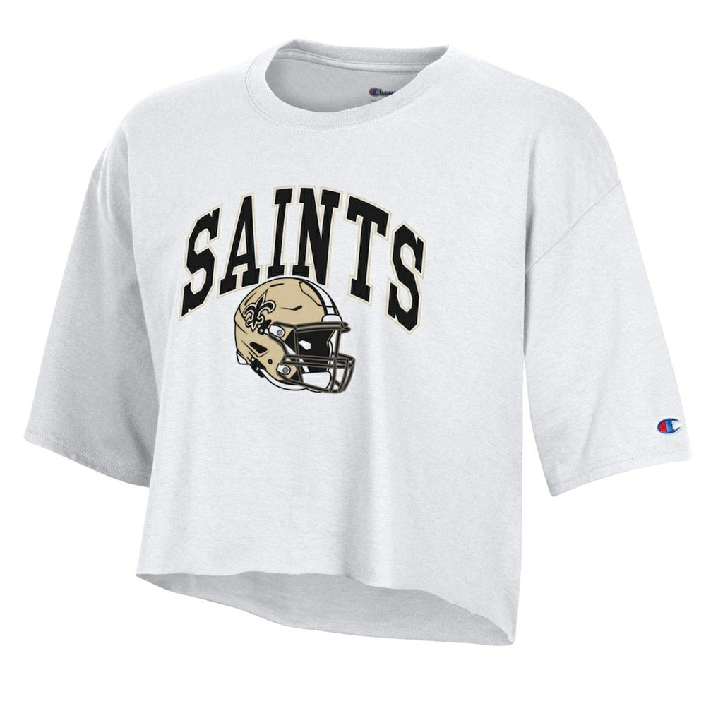 New Orleans Saints Champion Women's Boyfriend Cropped T-Shirt - White - NFL