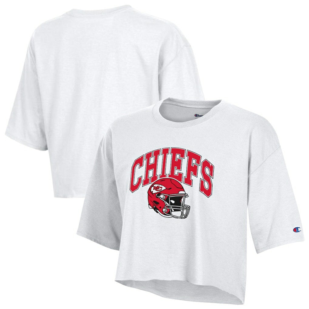Kansas City Chiefs Champion Women's Boyfriend Cropped T-Shirt - White - NFL