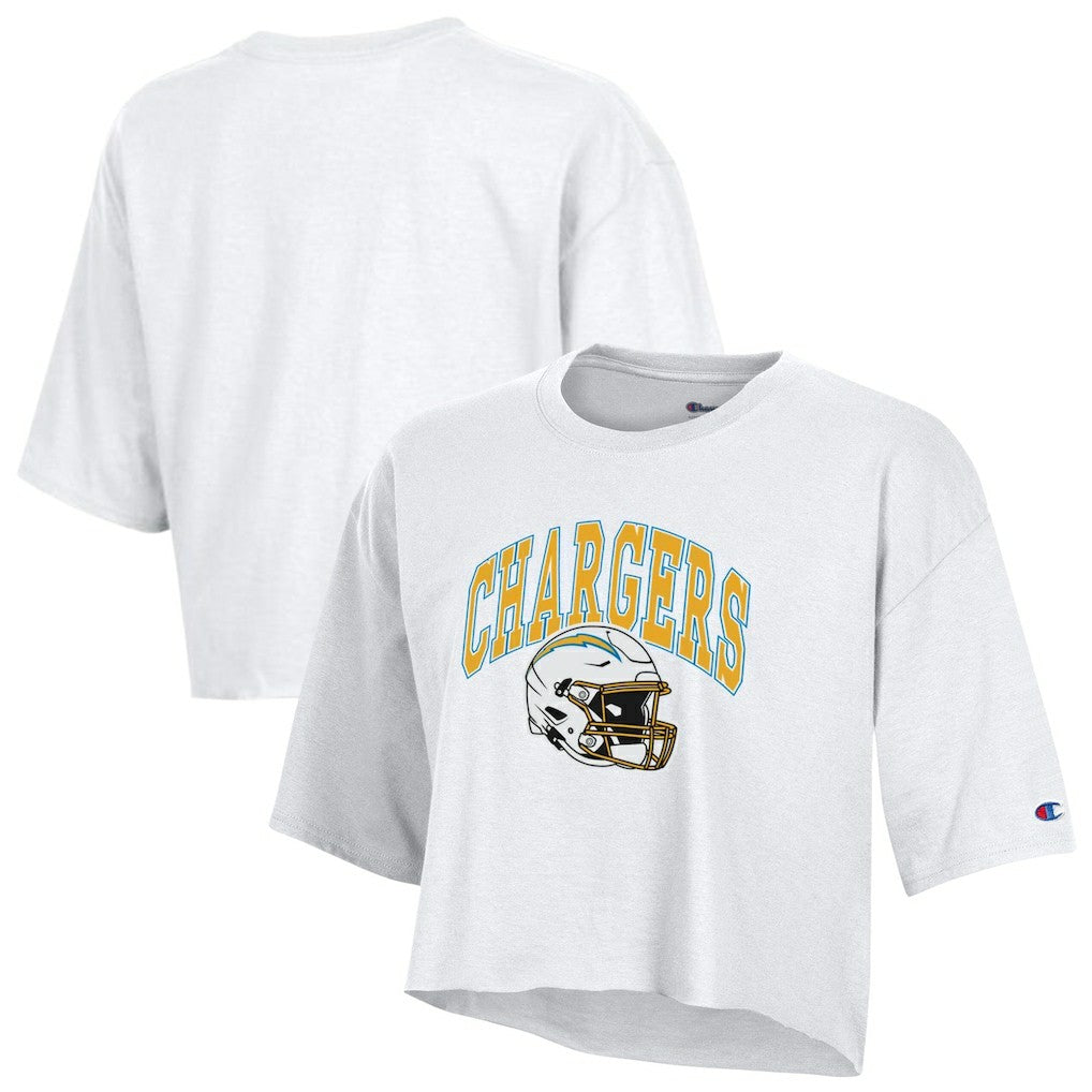 Los Angeles Chargers Champion Women's Boyfriend Cropped T-Shirt - White - NFL