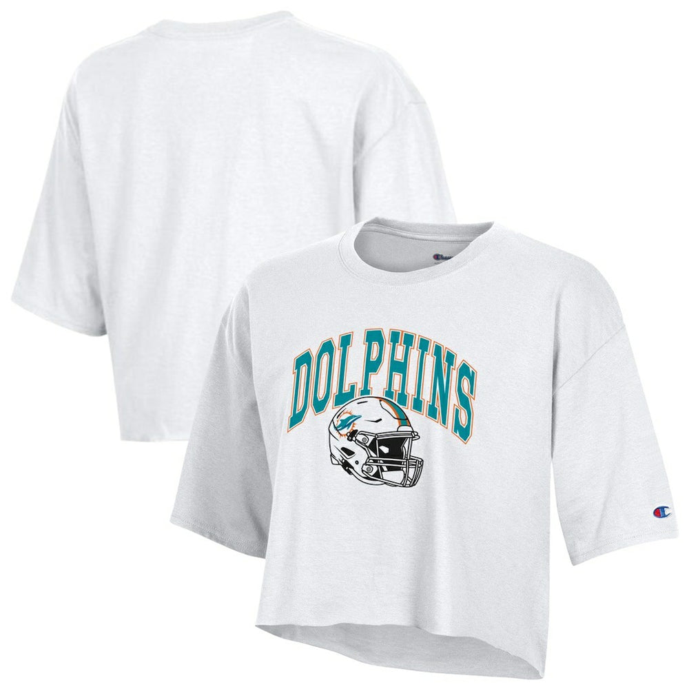 Miami Dolphins Champion Women's Boyfriend Cropped T-Shirt - White - NFL
