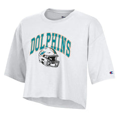 Miami Dolphins Champion Women's Boyfriend Cropped T-Shirt - White - NFL