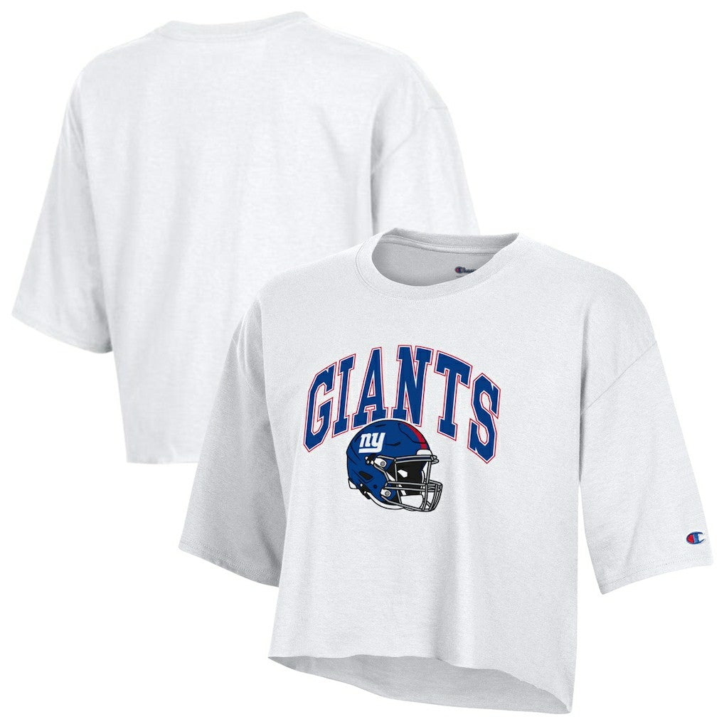 New York Giants Champion Women's Boyfriend Cropped T-Shirt - White - NFL