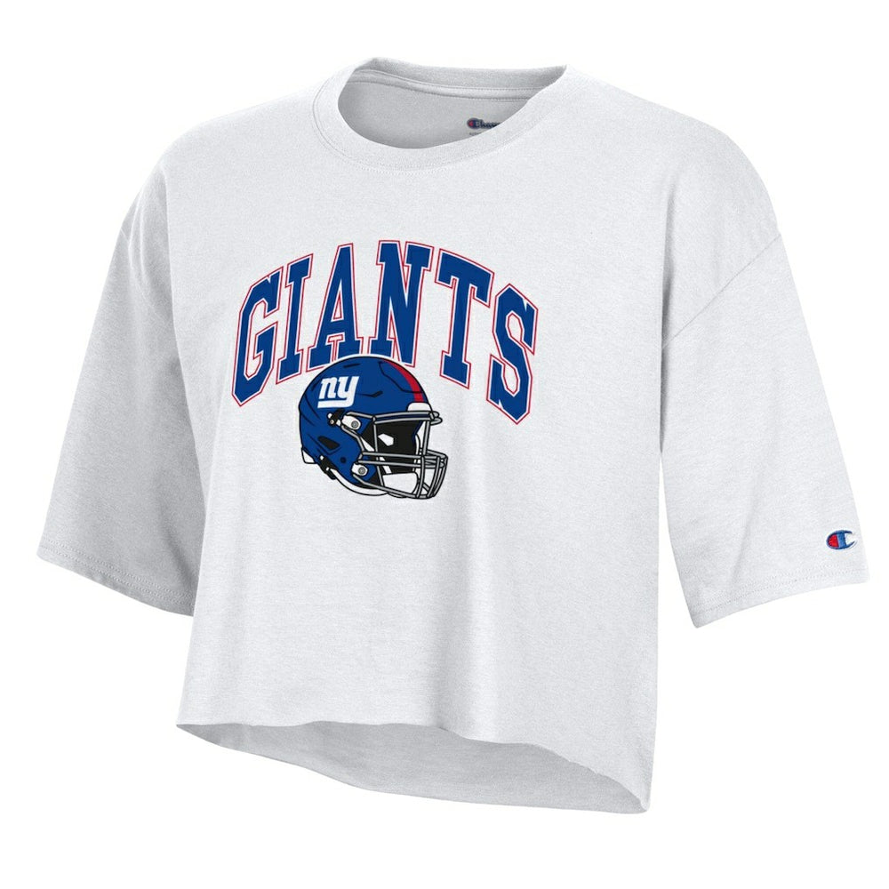 New York Giants Champion Women's Boyfriend Cropped T-Shirt - White - NFL