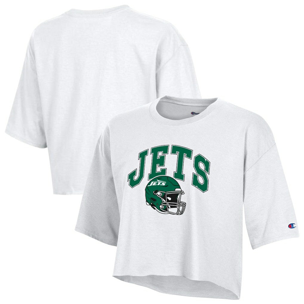 New York Jets Champion Women's Boyfriend Cropped T-Shirt - White - NFL