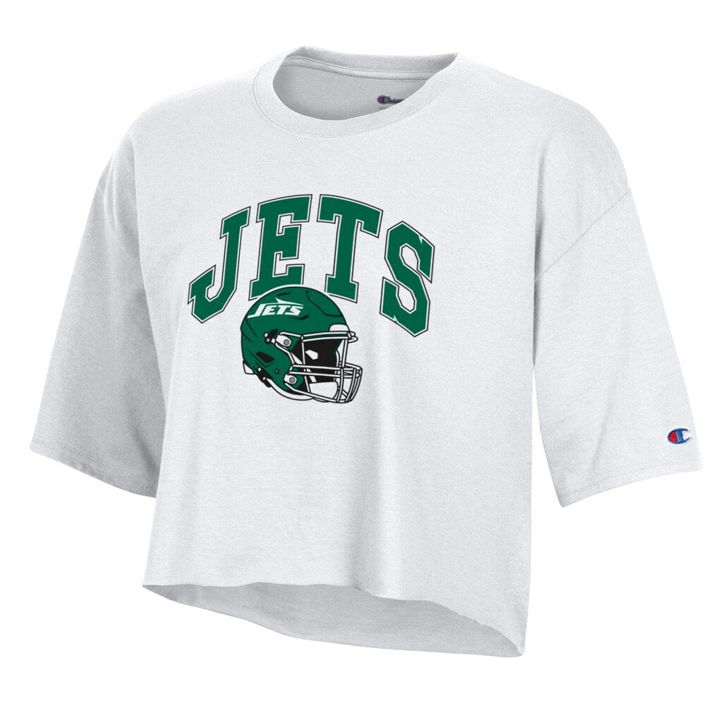 New York Jets Champion Women's Boyfriend Cropped T-Shirt - White - NFL