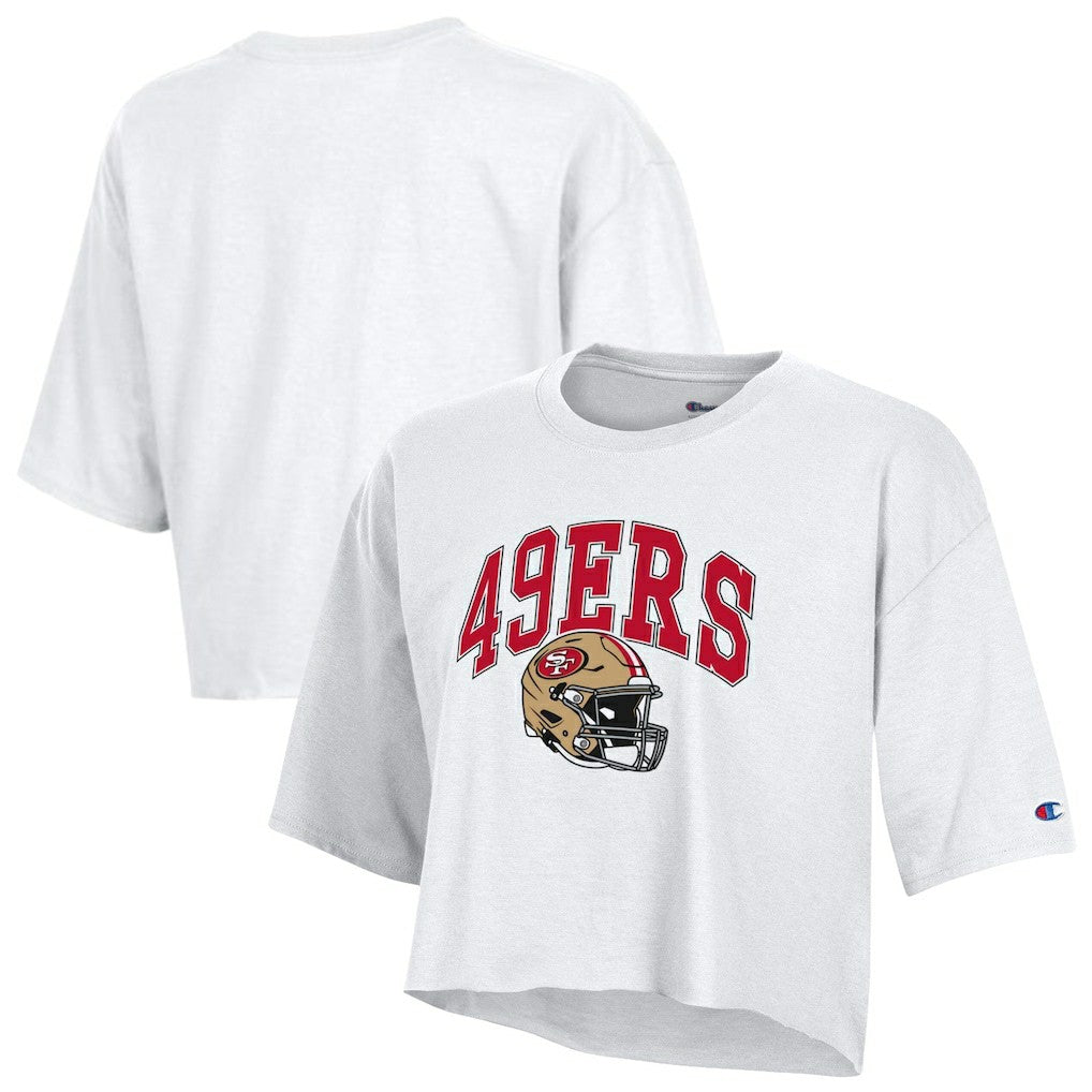 San Francisco 49ers Champion Women's Boyfriend Cropped T-Shirt - White - NFL