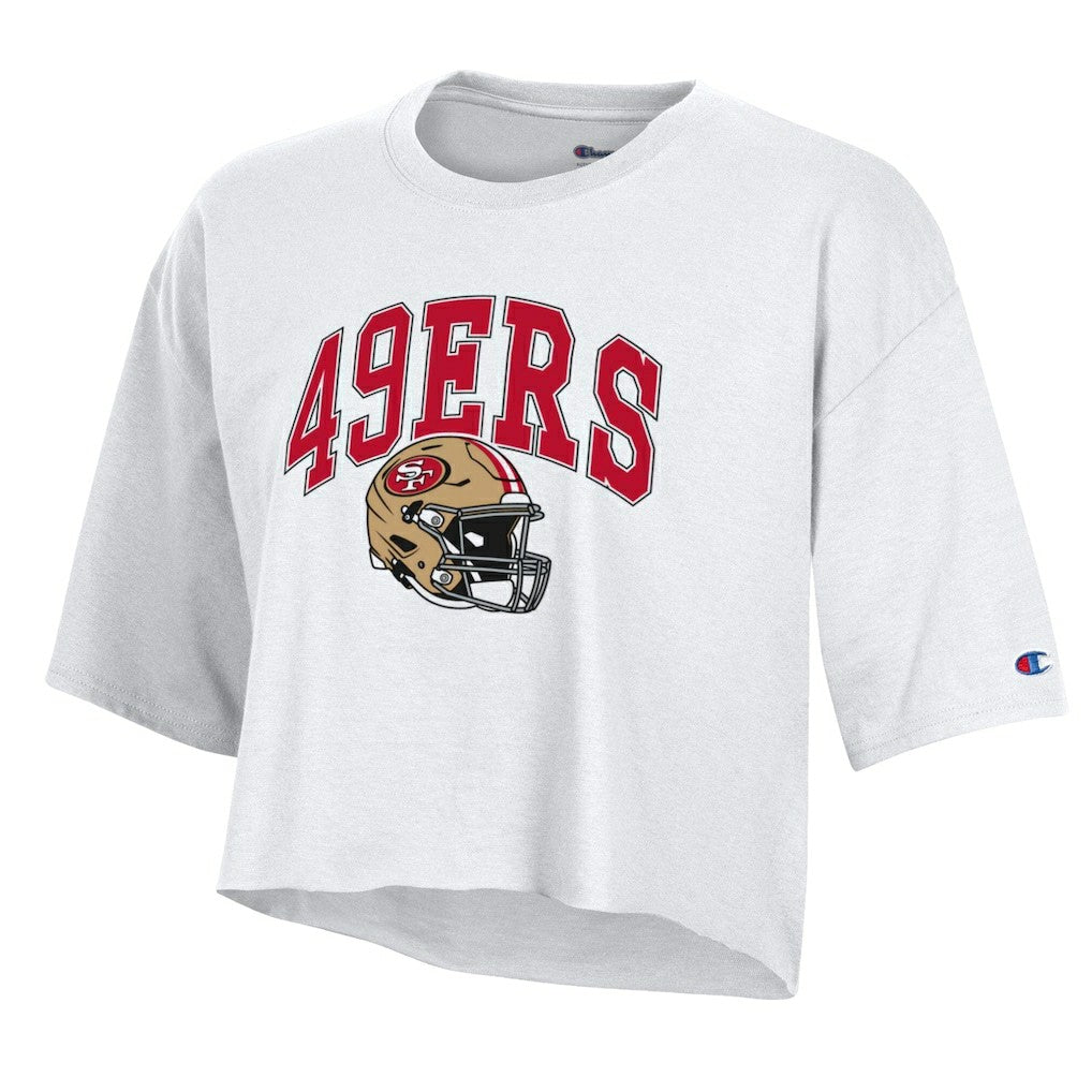 San Francisco 49ers Champion Women's Boyfriend Cropped T-Shirt - White - NFL