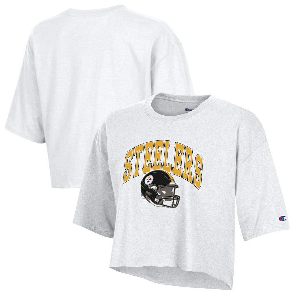 Pittsburgh Steelers Champion Women's Boyfriend Cropped T-Shirt - White - NFL