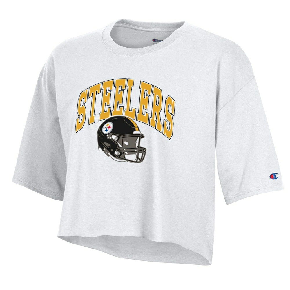 Pittsburgh Steelers Champion Women's Boyfriend Cropped T-Shirt - White - NFL