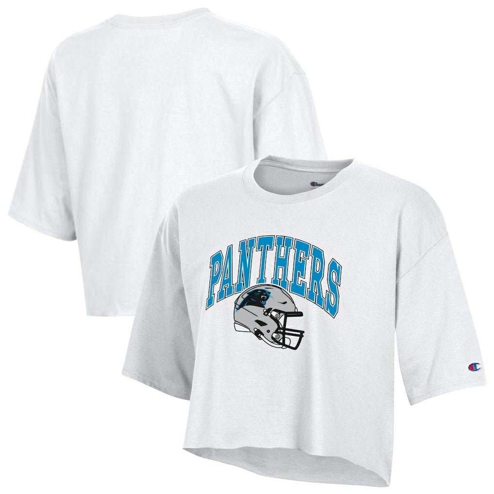 Carolina Panthers Champion Women's Boyfriend Cropped T-Shirt - White - NFL
