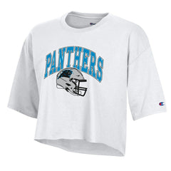 Carolina Panthers Champion Women's Boyfriend Cropped T-Shirt - White - NFL