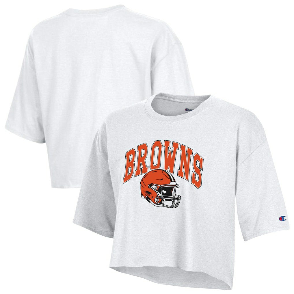 Cleveland Browns Champion Women's Boyfriend Cropped T-Shirt - White - NFL