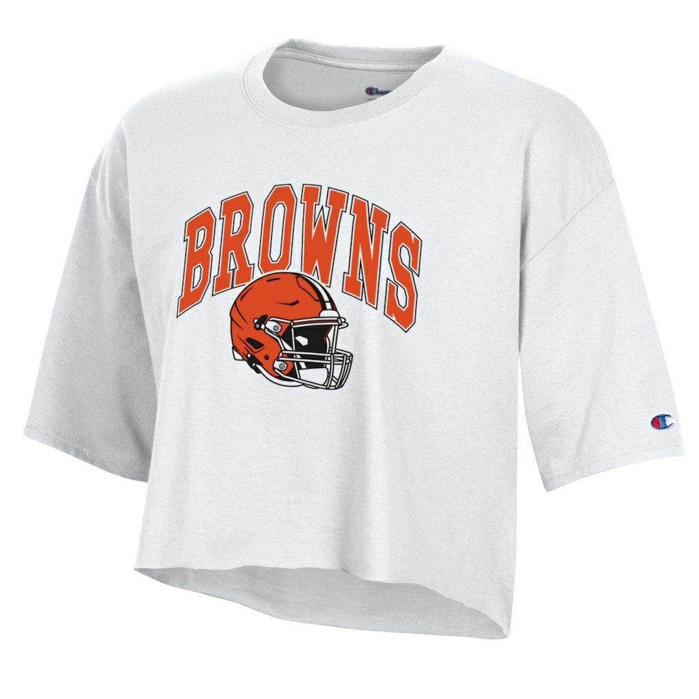 Cleveland Browns Champion Women's Boyfriend Cropped T-Shirt - White - NFL
