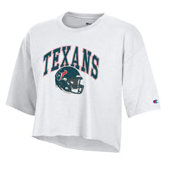 Houston Texans Champion Women's Boyfriend Cropped T-Shirt - White - NFL