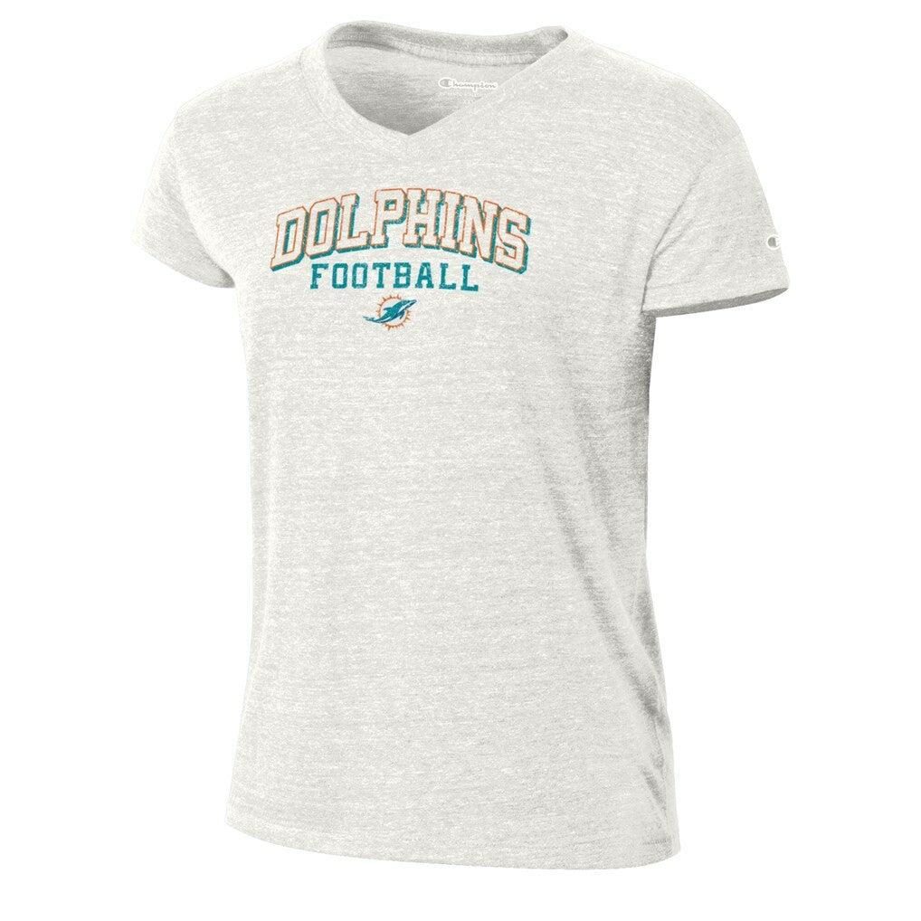 Miami Dolphins Champion Women's Triumph Tri-Blend V-Neck T-Shirt - White - NFL