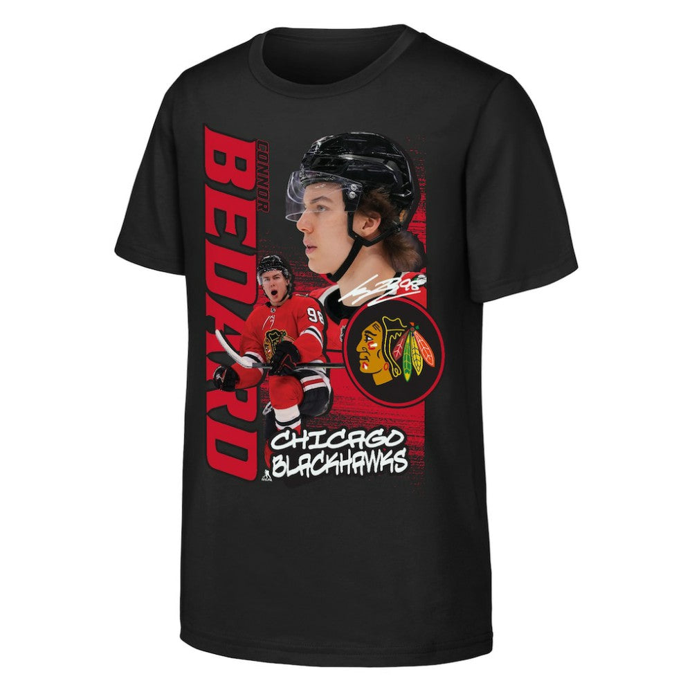 Connor Bedard Chicago Blackhawks Outerstuff Youth Playmaker T-Shirt - Black | NHL Lifestyle