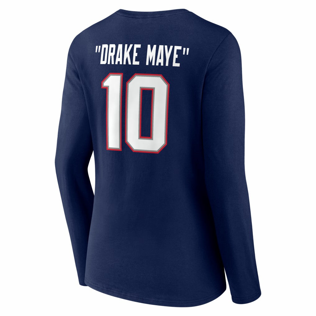 Drake Maye New England Patriots Women's Nickname V-Neck Long Sleeve T-Shirt - Navy - NFL