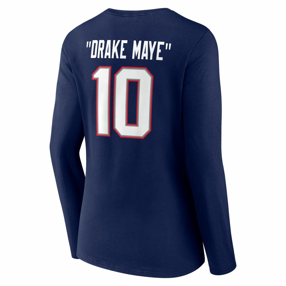 Drake Maye New England Patriots Women's Nickname V-Neck Long Sleeve T-Shirt - Navy - NFL