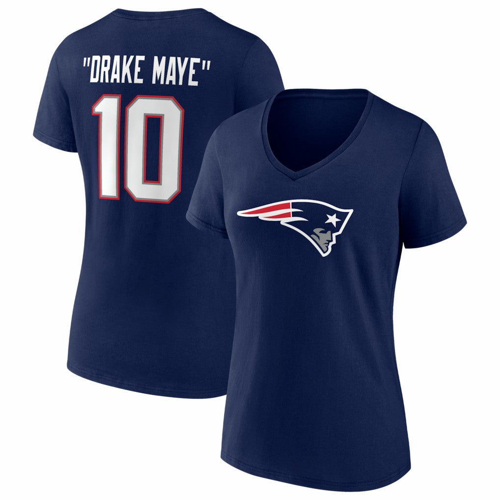 Drake Maye New England Patriots Women's Nickname V-Neck T-Shirt - Navy - NFL